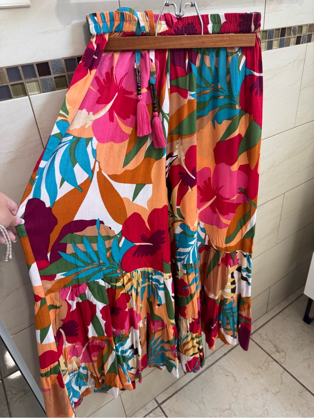 Wide Leg Tropical Print Pants - Multicolor